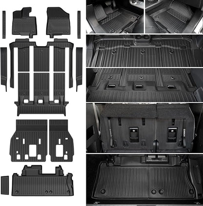 Floor Mats Set for 2021-2025 2026 Toyota Sienna (Only for 7 Seats), All Weather TPE Backrest Mat Trunk Lower Well Mat Cargo Liner Door Sill Guards Accessories (7 Seats Full Mats Set)