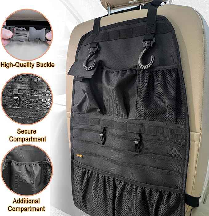 Car Seat Back Organizer, Heavy Duty Back Seat Organizer with Multiple Storage Pockets, Work Truck & SUV Seat Back Storage Bag for Tools, Tablet, Bottles & Essentials – Universal Fit