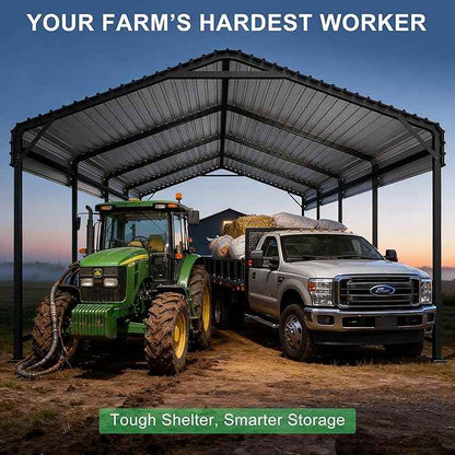 12x20 Heavy-Duty Metal Carport, Outdoor Galvanized Steel Shelter for Pickup Trucks, Motorcycles, Boats, Cars & Tractors