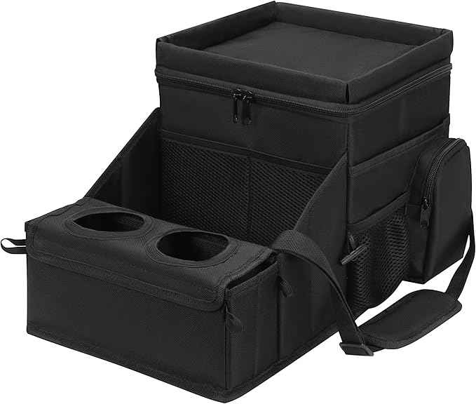 Backseat Organizer for Kids and Passenger Seat Organizer for Adults - Car Seat Cooler and Warmer with Cup Holders and Convertible Tray Lid(Black)