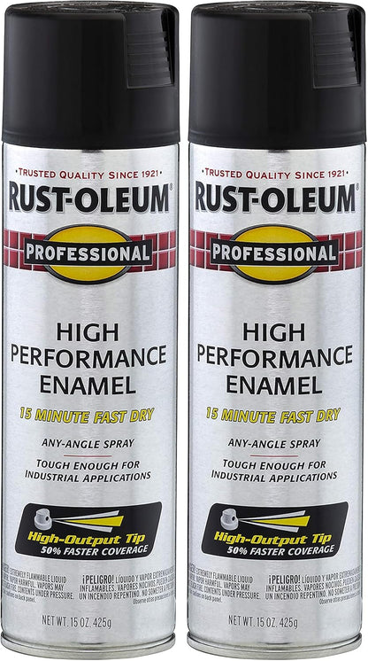 Rust-Oleum 7578838 Professional High Performance Enamel Spray Paint, 15 Oz, Flat Black (Pack of 2)
