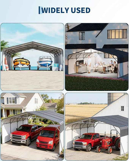 20x20FT Heavy Duty Metal Carport,Outdoor Portable Car Garage w/Led Light,Removable PE Sidewalls,Reinforced Base & Galvanized Steel Roof, Outdoor Car Port Canopy Shelter for Boats,Trucks