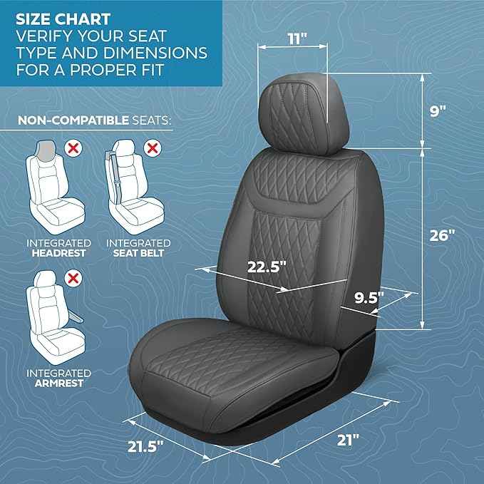 Elite Edition Napa Leather Seat Covers Full Set – Gray Car Seat Covers Front Seats and Back Car Seat Protector, Waterproof and Universal Fit for Most Small to Medium Autos, Trucks & SUVs