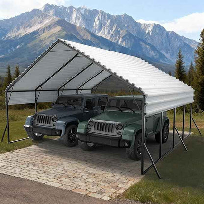 Metal Carport 20x20 ft Heavy Duty Car Port Outdoor Canopy Steel Roof with Reinforced Frame All-Weather Multi-Use Garage Shelter for SUVs, Boat, Tractors and Fulll-Sized Pickup Trucks