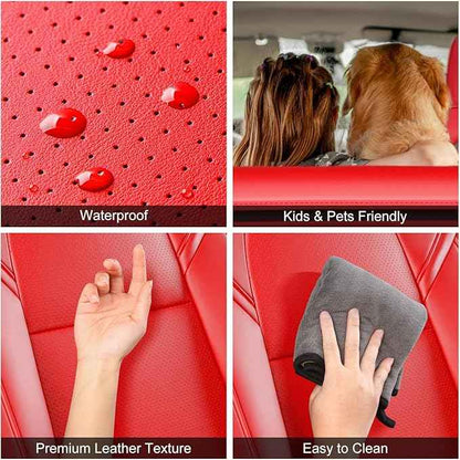 Tesla Model Y Car Seat Covers Nappa Leather Car Interior Seat Airbag Compatible Cushion Cover Full Set Custom Fit 2024 2023 2022 2021 2020, Nappa Bright Red