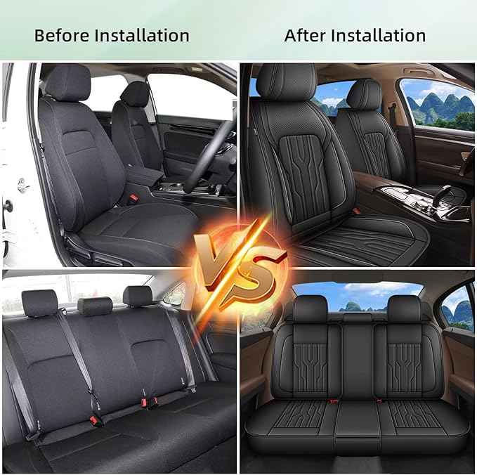 YORKNEIC Fit for Buick Verano Seat Covers Full Set 2012-2017: 5 Seats Waterproof Leather Car Seat Covers Protector (2 Row 5 Seat, Black)