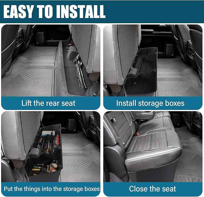 POPSTORE Under Seat Storage Compatible with Chevy Silverado/GMC Sierra 1500 2019-2026 & 2500 3500 HD 2020-2026 Crew/Double Cab, Upgraded Rear Underseat Storage Truck Organizer Cargo Box w/o Extra Box