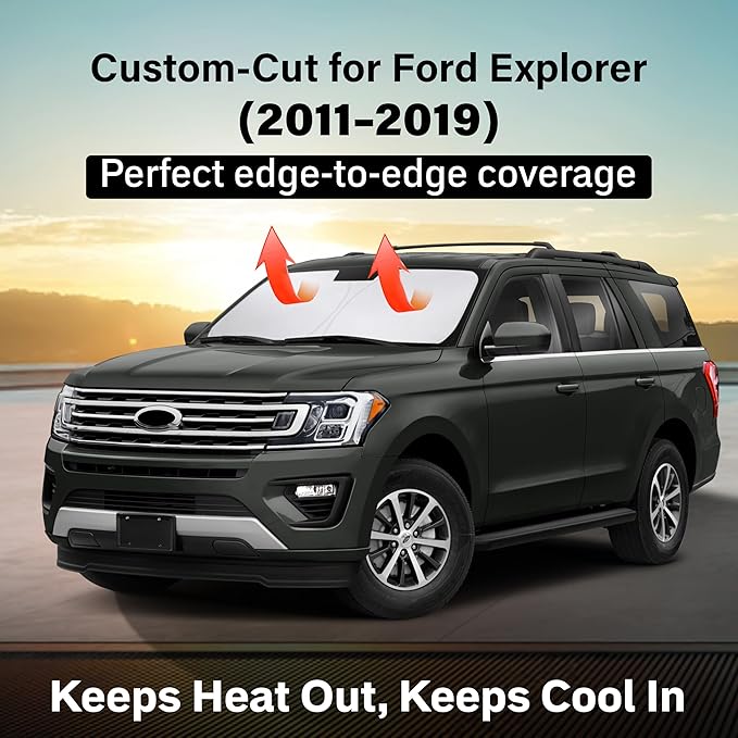 EcoNour Windshield Sun Shade Compatible for Ford Explorer 2011–2019 | SUV Front Window Sunshade | Foldable Sun Visor Protector | UV & Heat Blocking | Keeps Interior Cooler