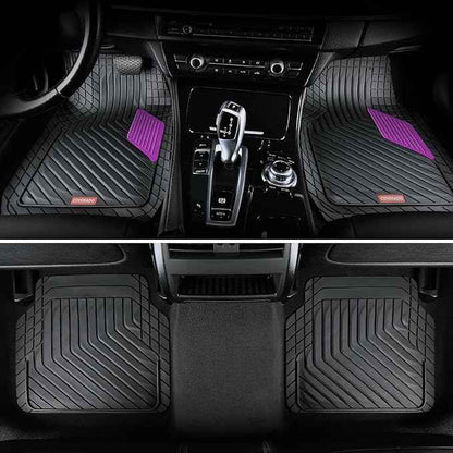 Coverado Car Floor Mats Full Set – Heavy-Duty PVC Floor Mats with Purple Metallic Heel Pad, All-Weather Protection for Front & Rear, Non-Slip Backing, Easy-Clean Interior Liners