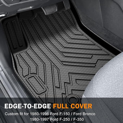 KUST Floor Mats for 1980-1996 Ford F-150/Bronco, for 1980-1997 F-250/F-350, All Weather Floor Liners Bronco Accessories Car Mats TPE Rubber High Edge, Front Side 2PCS