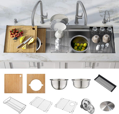 KRAUS Kore 57-inch Undermount Workstation 16 Gauge Single Bowl Stainless Steel Kitchen Sink with 10 Accessories, KWU210-57