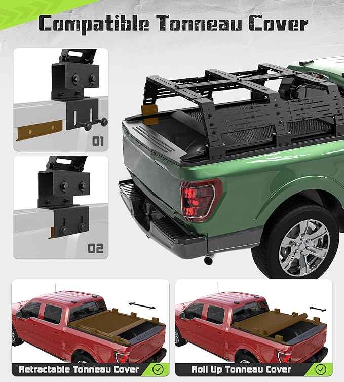StarONE Truck Bed Rack Adjustable Height 16.7"/18.8"/23.3",Overland Bed Rack for Full-Size Trucks Without Bed Rails-Fit for Ford F-150,Dodge Ram 1500,Silverado 1500,Gmc Sierra 1500