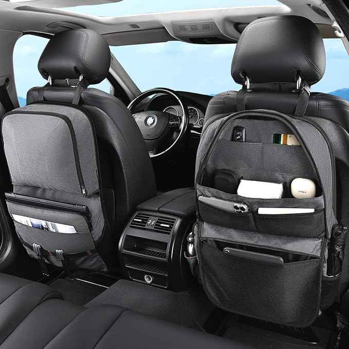 Coverado Backseat Car Organizer 2 Packs, Heavy-Duty Durable Dual-Way Use Car Back Seat Organizer Waterproof with Multi Pockets, Zipper Closure Design, Protect Valuables from Spills, Keeps Car Tidy