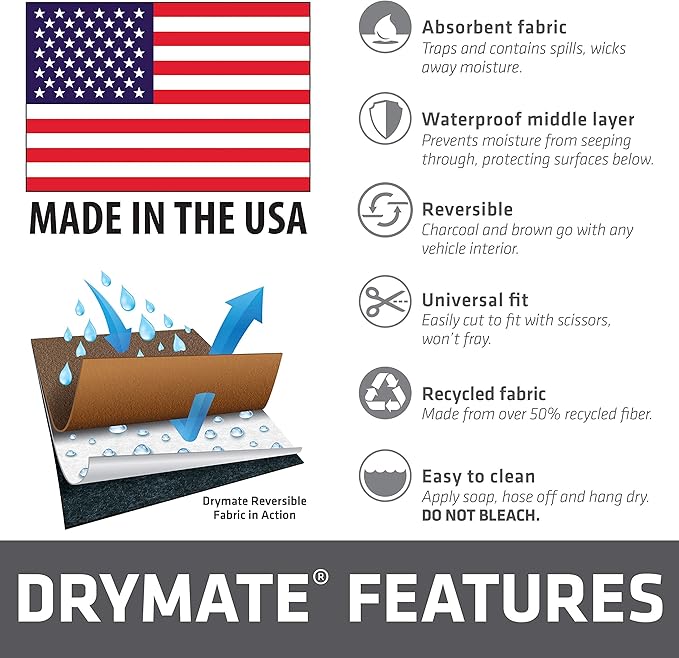 Drymate Premium Reversible Cargo Liner Mat (Brown/Charcoal), (60” x 84”), Seat Cover/Trunk Liner - Absorbent/Waterproof/Durable - Vehicle Protection Mat for SUVs, Trucks, Vans, Cars, Dogs (USA Made)