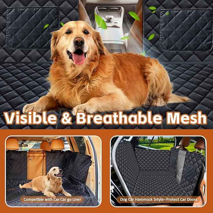 Back Seat Extender for Dogs, Hard Bottom Dog Car Seat Cover for Back Seat Support 420lbs Waterproof Back Seat Pet Cover for Dogs Scratchproof Large Dog Hammock Bed for Cars SUV and Truck