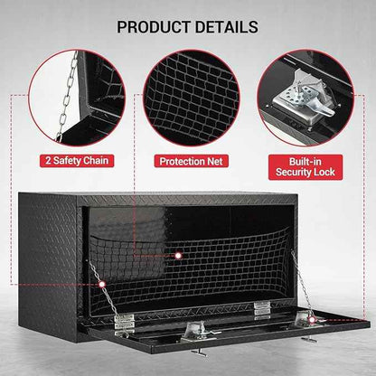 Underbody Truck Box,36 Inch Pickup Storage Box, Aluminum Diamond Plate Tool Boxes with Handle and Keys, Heavy Duty Waterproof Trailer Storage Box with T-Handle Latch for Truck, Van, Trailer, Black