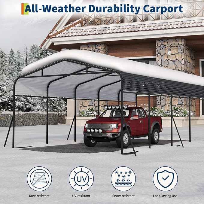 GAOMON Metal Carport, Carport with Reinforced Base and Galvanized Steel Roof, Heavy Duty Garage Car Shelter Shade, Outdoor Car Port Canopy for SUV, Truck, Boats, 13x26 FT