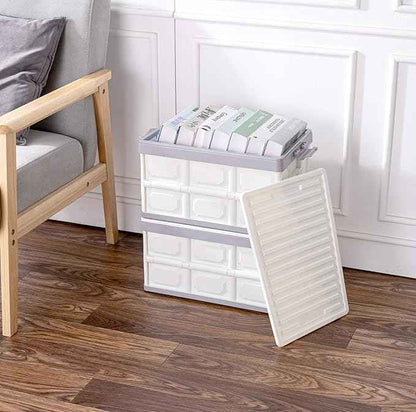 Collapsible Storage Bins with Lids 30L, Folding Plastic Stackable Utility Crates 2-Pack, Durable Containers for Home & Garage Organization - Oyster White