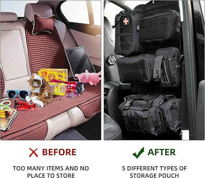 6 Pack Tactical Car Seat Back Organizer,Backseat Organizer with 5 Detachable Molle Pouches,Molle Panel Organizer Fits for Vehicel Such as Jeep,Truck,SUV, Car(Black)