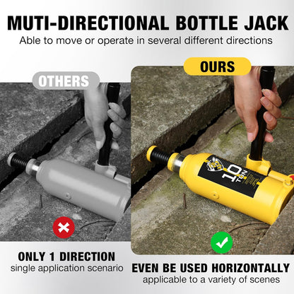 YELLOW JACKET 10 Ton Muti-Directional Welded Bottle Jack (20,000lb), Horizontal Bottle Jacks Use for Car, Pickup, Truck, RV, Auto Repair, Hydraulic Bottle Jack, Yellow