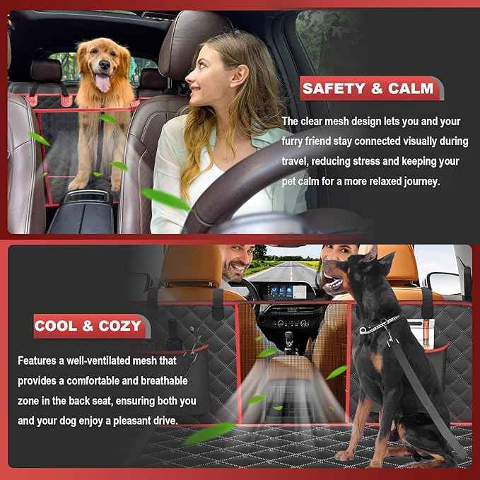 2-Layer Dog Car Seat Cover for Back Seat, Hard Bottom Car Seat Protector for Large Dogs, Anti Scratch Backseat Extender, Waterproof Hammock in Car, for Car/SUV/Small Truck