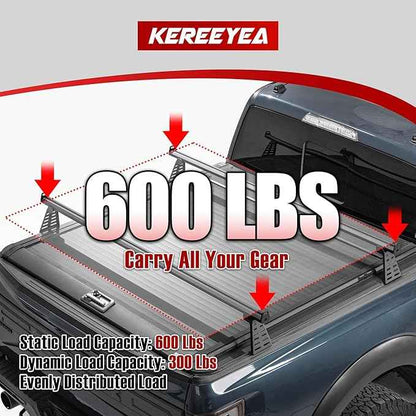 Adjustable 65.4”Heavy Duty Truck Bed Rack Cross Bars（2PCS） for Mid-Size Trucks with Soft Roll-Up, Hard Rolling,Tri-Fold, Retract Hard Tonneau Covers|Aluminum Cross Bars|Fits Kayak Racks, Bike Racks