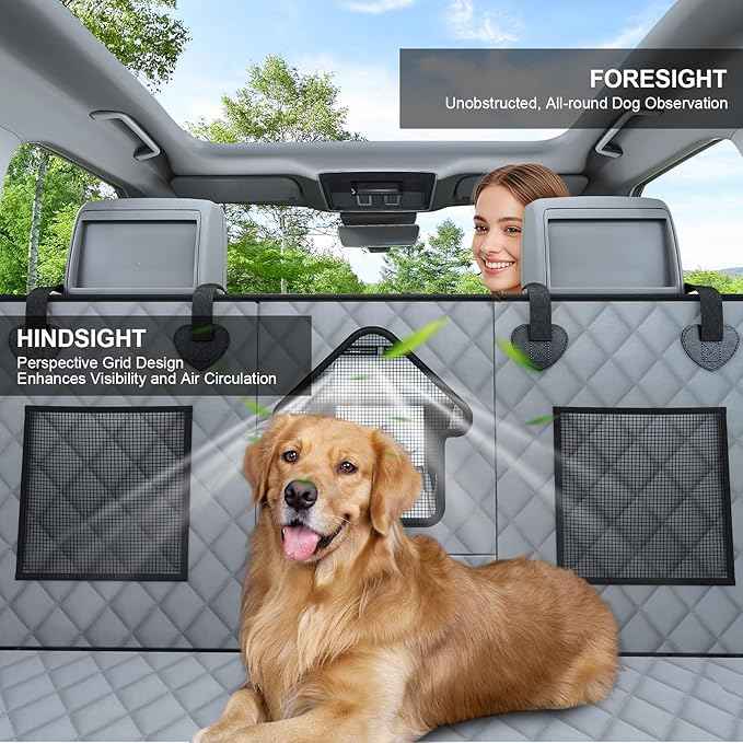 Dog Car Seat Cover for Back Seat - Waterproof Pet Hammock with Embedded Insert Door Protectors (XLarge for Crew Cab Truck with Fold‑Up Seat)