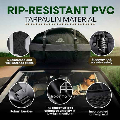 21 Cubic Feet Car Rooftop Soft Shell Cargo Carrier, 100% Waterproof - Car Storage for All Vehicle with/Without Racks - Attached Anti Slip Mat, Storage Bag, 6 Door Hooks and 6 Straps