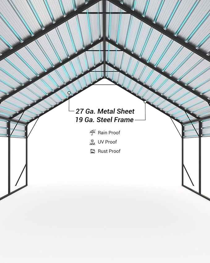 Garveelife 20 ft x20 ft x13 ft Metal Carport for 2 Cars, Heavy Duty Steel Frame for All Weather, Permanent Shelter for Boats, Full-Sized Pickup Trucks, and Tractors, N.W. 800 LBS