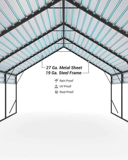 Garveelife 20 ft x20 ft x13 ft Metal Carport for 2 Cars, Heavy Duty Steel Frame for All Weather, Permanent Shelter for Boats, Full-Sized Pickup Trucks, and Tractors, N.W. 800 LBS