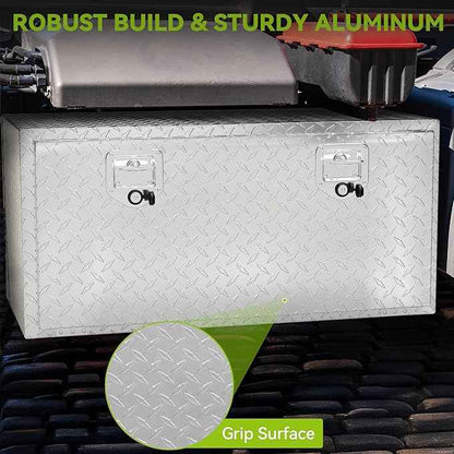 AUTOSAVER88 36 Inch Underbody Tool Box, Heavy Duty Aluminum Diamond Plate Toolbox Chest Storage Organizer, Waterproof Chest Storage Box with Lock for Trucks, Trailers, RVs, Warehouses, Silver