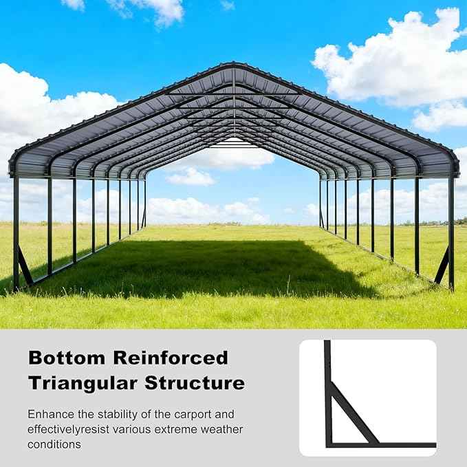 20x40 ft Metal Carport for Outdoor Garages Steel Heavy Duty Portable Garage with Large Tall Carports Canopy for Snow, Car Ports with Galvanized Steel Roof & Frame - Grey