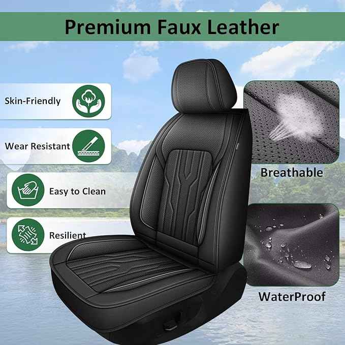 YORKENIC Fit for Buick Envision Seat Covers Front Set 2016-2024 2025: Breathable Leather Car Seat Covers Compatible Airbag (2 Front Set, Black)