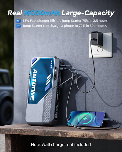 AUTOONE M4 Jump Starter 7500A Car Jumper Starter Portable, 12V Battery Jump Starter (All Gas/12L Diesel) Jump Box for Car Battery with Built-in Booster, Storage Case, LED Light, Jumper Cables