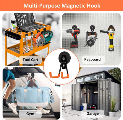 ENUODA Strong Magnetic Hooks Heavy Duty - Magnetic Tool Holder Utility Neodymium Magnet Hooks for Hanging Bag, Coat, Power Tool, Toolbox, Shovel, Broom, Mop, Container, Van, Cabinet, Pegboard, 2 Pack