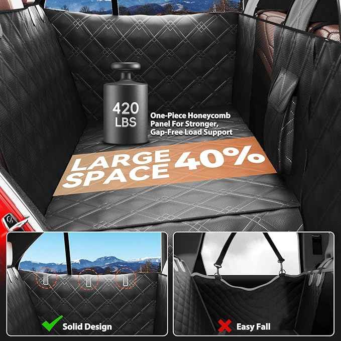 Back Seat Extender for Dogs – Waterproof Dog Seat Cover for Back Seat with Door Protection, Easy to Use and Clean, Hard Bottom, Holds 420 lbs Dog Hammock for Cars, SUVs & Small-Size Trucks