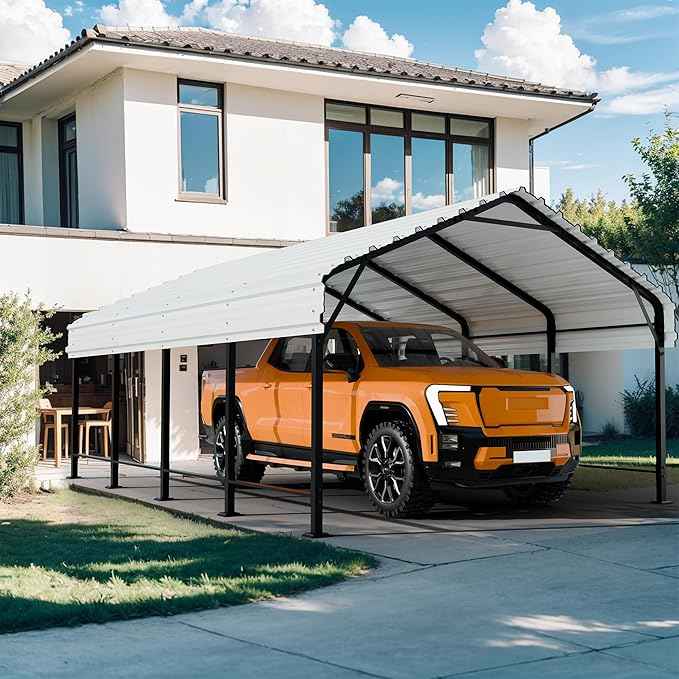 Shintenchi 12x20 FT Metal Carport, Oversized Carport Garage with Enhanced Base, Outdoor Galvanized Car Shelter, Heavy Duty Carports Canopy, for Car, Boats and Tractors, White