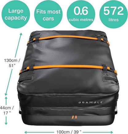 BRAMBLE Strong Car Roof Bag Rooftop Cargo Carrier 20 Cubic Feet, 100% Waterproof & Tear Resistant Car Roof Cargo Carrier, Fit for All Cars with/Without Roof Rack, Include Non-Slip Mat, Hooks, Straps