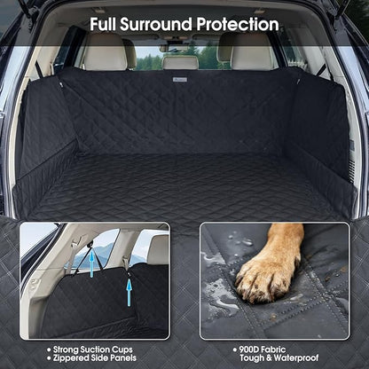 ALLANSING Dog Cargo Liner for Compact SUV - Heavy-Duty 900D Oxford Waterproof Pet Cargo Protector with 3-Sided Zippered All-Round Protection & TPU Suction Cups, Ideal for Dog Travel