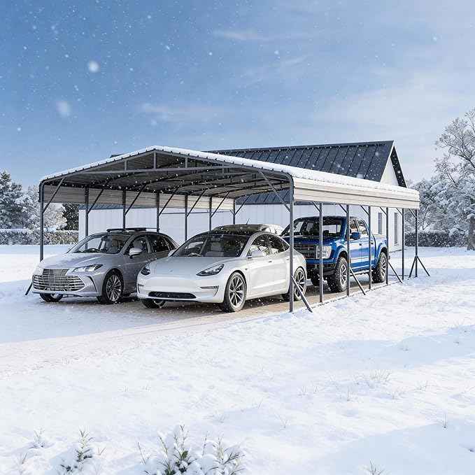 20x40 FT Heavy Duty Metal Carport Kit, Waterproof Windproof Aluminum Car Ports with Steel Shelter Frame Cover for 4 Car or Boats, Easy Assembly Tractor/Car Storage