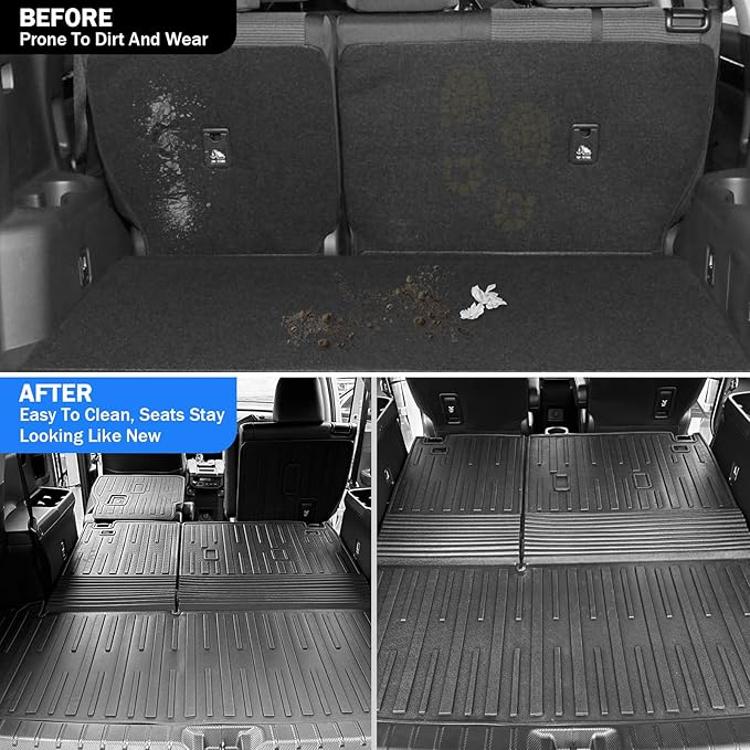 Trunk Mat & Backrest Mat & 2nd Row Seat Backrest for Toyota Grand Highlander 2024-2026(7 Seater Only), All Weather TPE Cargo Liner, Waterproof Scratch-Resistant Full Coverage Cargo Mats