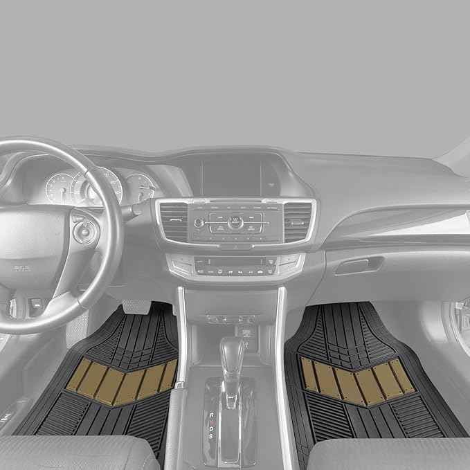 BDK Beige Heavy Duty Front & Rear Rubber Floor Mats Universal Liners for Car SUV Van & Truck, All Weather Protection with Anti-Slip Nibs, Fit Contours of Most Vehicles
