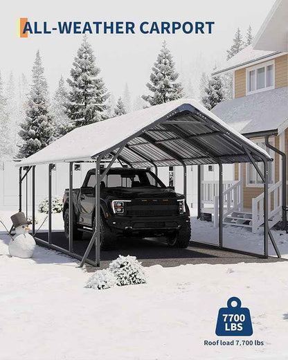 Garveelife 11'x20'x9' Metal Carport, Heavy Duty Steel Car Ports for All-Weather, Vertical Roof Design, for Full-Size Pickup Trucks, Boats, and Tractors