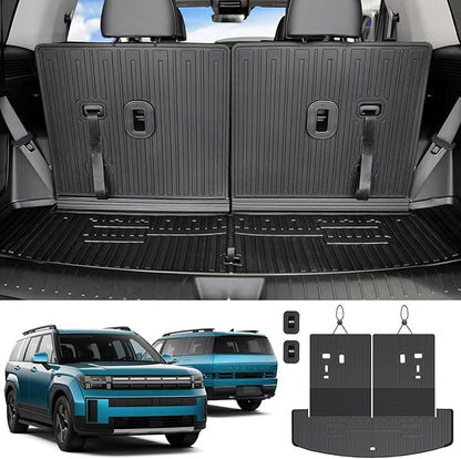 Cargo Mat with Backrest Mats for 2024 2025 2026 Hyundai Santa Fe Car Mat Accessories, All Weather TPE Protector Cargo Liner Trunk Mat(Cargo Mat with Backrest Mats)