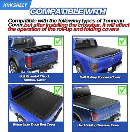 Adjustable 71.3”Truck Bed Rack Cross Bars（2-Pack）For Full-Size Trucks With Soft Roll-Up, Hard Rolling,Tri-Fold, Retract Hard Tonneau Covers|Aluminum Cross Bars|Compatible With Kayak Racks, Bike Racks