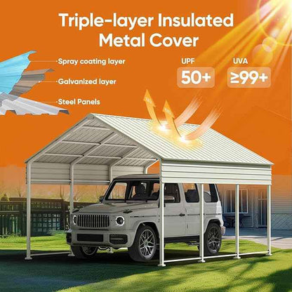 Quictent Heavy Duty 10x16 FT Vertical Roof Metal Carport, Pre-Drilled All Weather Storage Car Shelter for Tractor, Vehicles & Farm Equipment