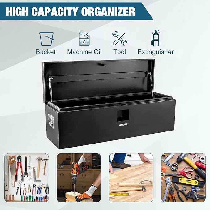 Garvee Black Steel Truck Bed Tool Box, Trailer Tongue Box, Truck Storage Organizer Tool Chest For Truck Bed, RV, Trailer (48 in x 15 in x 15 in)