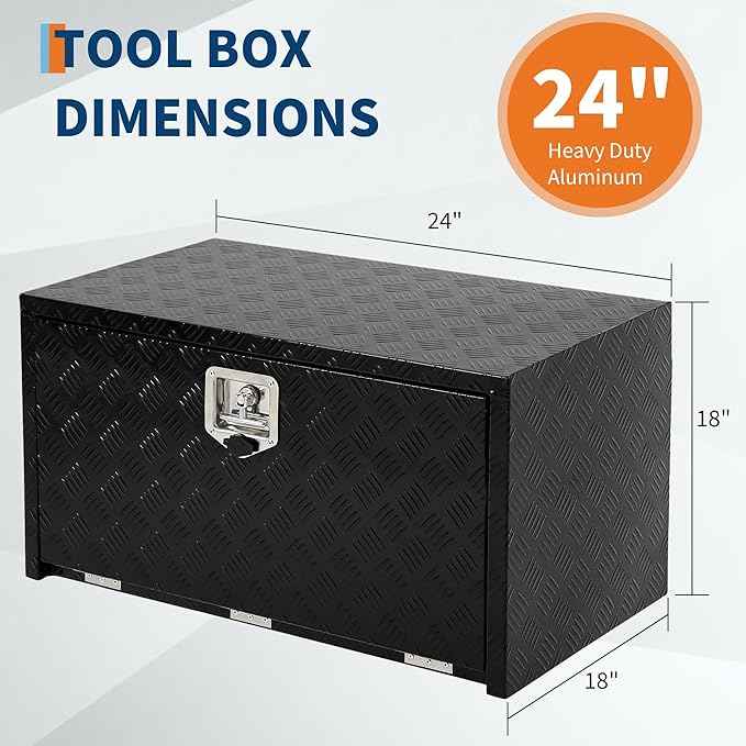 Heavy Duty Aluminum Truck Bed Tool Box,Diamond Plate Waterproof Underbody Toolbox with Sliding Shelf, Lock & Keys, Side Handle, Storage Organizer Chest for Pickup Truck, RV Trailer, Cargo Vehicles