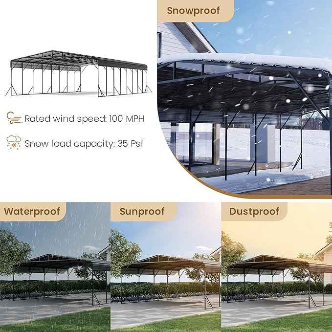 COSIEST 20'x40' Carport with Galvanized Steel Roof, Heavy Duty Metal Carport Canopy, Outdoor Garage Car Shelter Shade for Car, Boats and Truck
