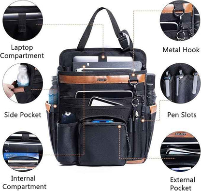 Car Seat Organizer with Laptop Compartment (Fits 15.6"), Front & Backseat Passenger Organizer with Adjustable Strap, Multiple Pockets, Portable Office Bag, Water-Resistant 1200D Polyester